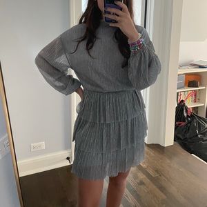 Silver Zara long sleeve ruffle dress
